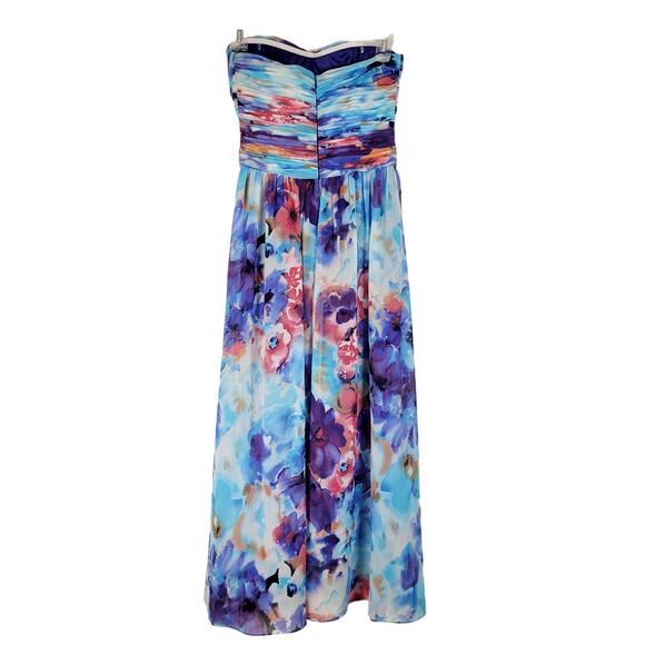 JS Boutique blue floral strapless chiffon gown Size Small Dopamine HOCO Artsy - Picture 3 of 13